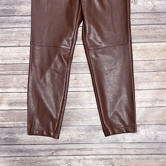 Abercrombie Fitch Brown Vegan Leather Tapered Hi Waisted Elastic Waistband Pants - Picture 3 of 10